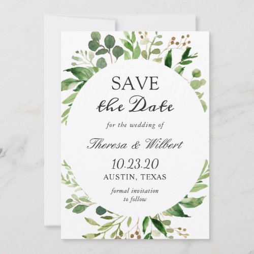 Modern Green Leaves Wreath Elegant Simple Wedding Save The Date