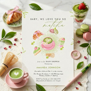 Modern Green Love you so Matcha Baby shower Invitation