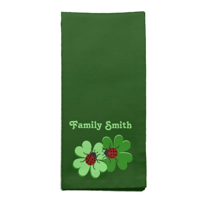 Modern Green Lucky Clover Leaf Family Name Cloth Napkin (Folded)