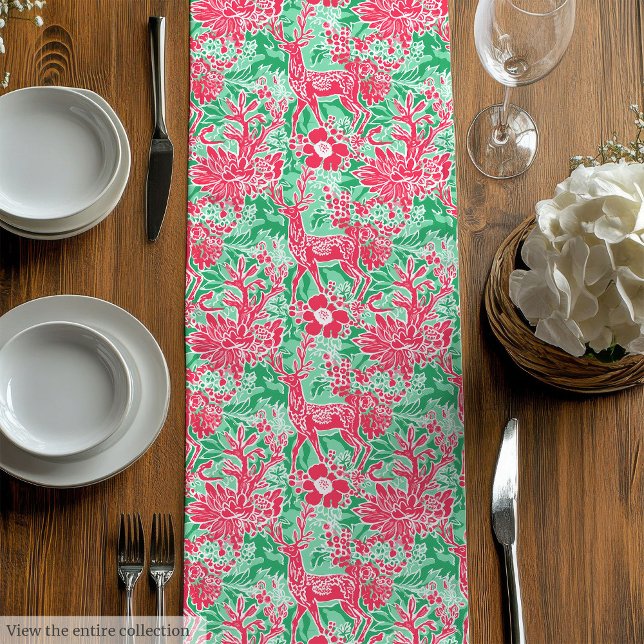 Modern green magenta preppy Christmas table runner (Modern green magenta preppy Christmas table runner)