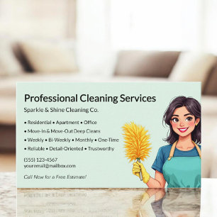 Modern Green Maid House Cleaning Service Business Card