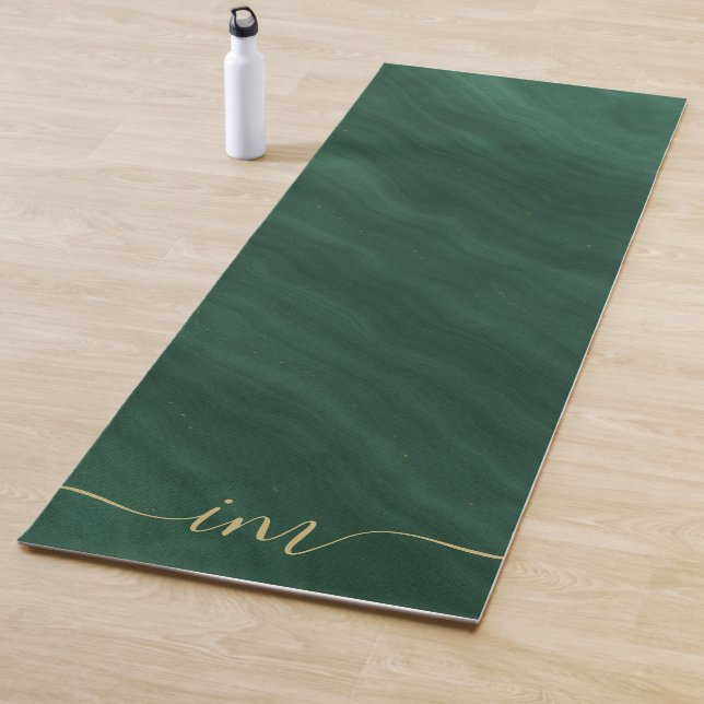 Modern Green Marble Abstract Yoga Mat with Gold (In Situ)