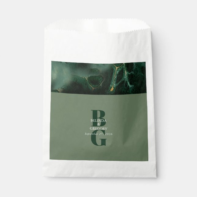 Modern Green Marble Monogram Wedding  Favor Bag (Front)