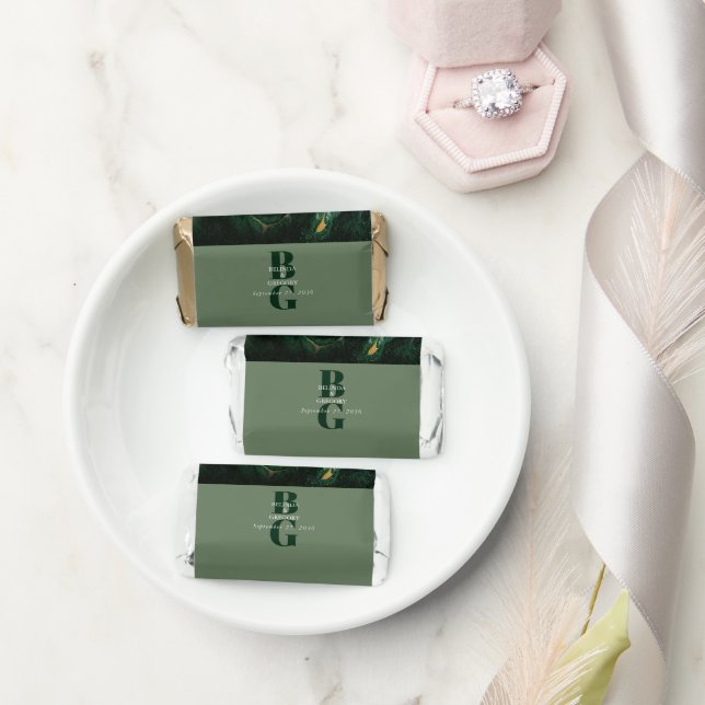 Modern Green Marble Monogram Wedding    Hershey's Miniatures (Wedding)