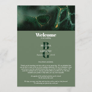 Modern Green Marble Monogram Wedding Itinerary Program