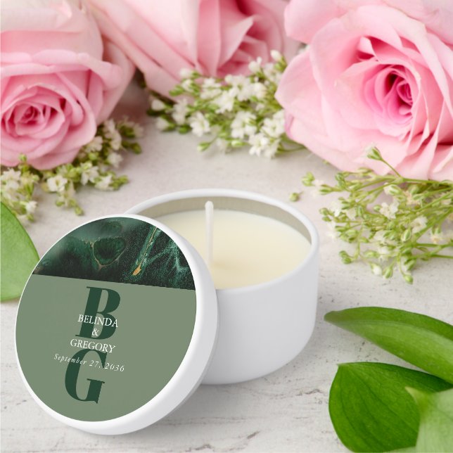 Modern Green Marble Monogram Wedding  Mini Candle Favors (Insitu (Wedding))
