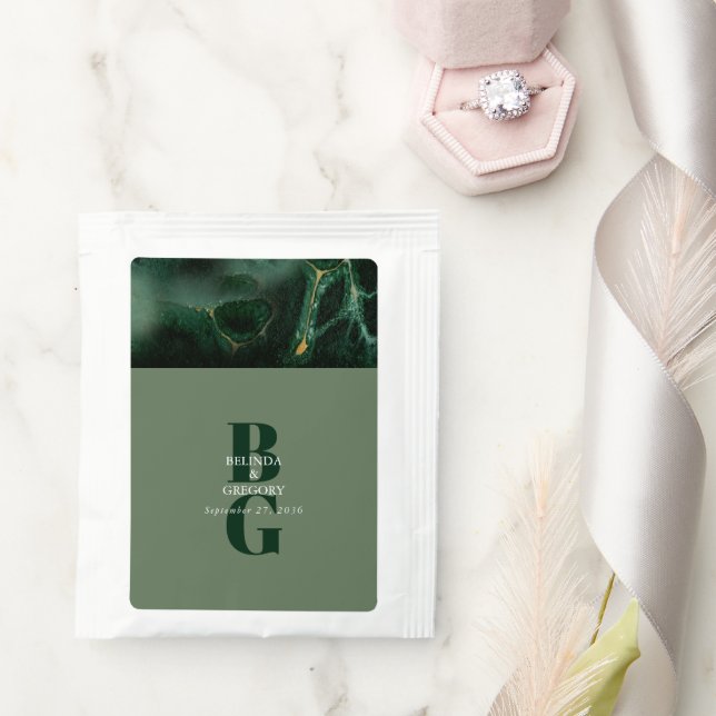 Modern Green Marble Monogram Wedding    Tea Bag Drink Mix (Wedding)