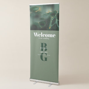 Modern Green Marble Monogram Wedding Welcome Sign