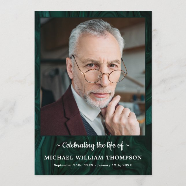 Modern Green Marble Photo Order Of Service Funeral Program (Front)