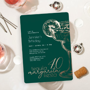 Modern Green Margarita Fiesta 40th Birthday Party Foil Invitation