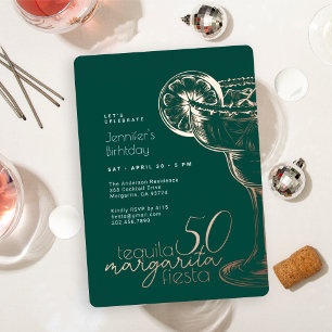 Modern Green Margarita Fiesta 50th Birthday Party Foil Invitation