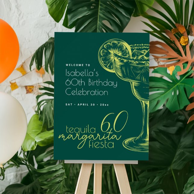Modern Green Margarita Fiesta 60th Birthday Party Foam Board (Creator Uploaded)