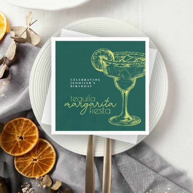 Modern Green Margarita Fiesta Birthday Party Napkins (Creator Uploaded)