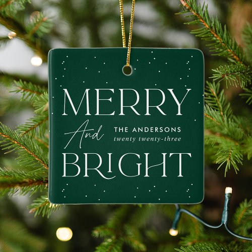 Modern Green Merry and Bright Photo Ceramic Ornament