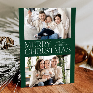 Modern Green Merry Christmas 2 Photo Holiday Card