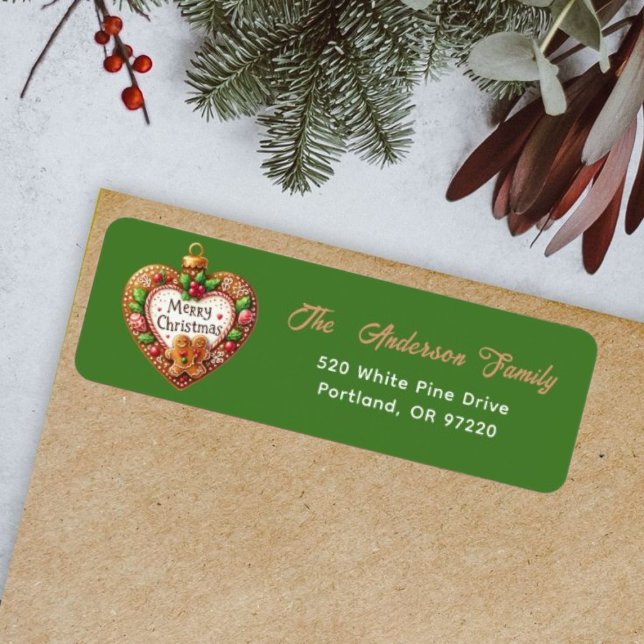 Modern Green Merry Christmas Heart Script  Label (Creator Uploaded)