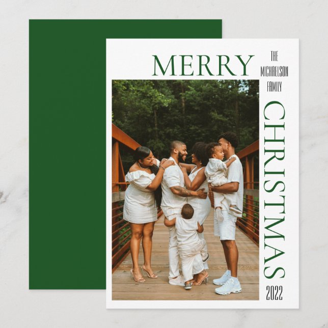 Modern Green Merry Christmas Photo Holiday Card (Front/Back)