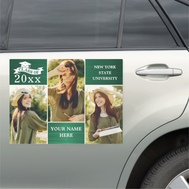 Modern Green Metallic 3 PHOTO Graduation Large Car Magnet (In Situ)