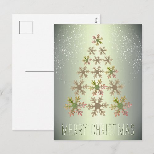 Modern Green Metallic Christmas Tree Snowflake Holiday Postcard