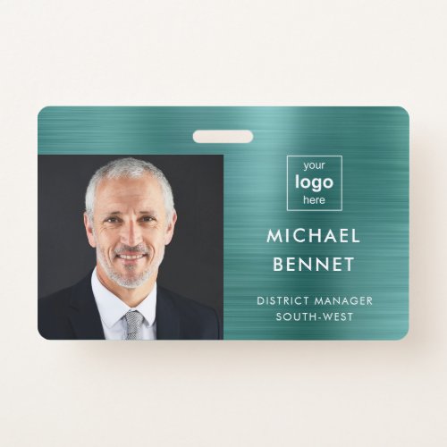 Modern Green Metallic Company Photo ID  Badge