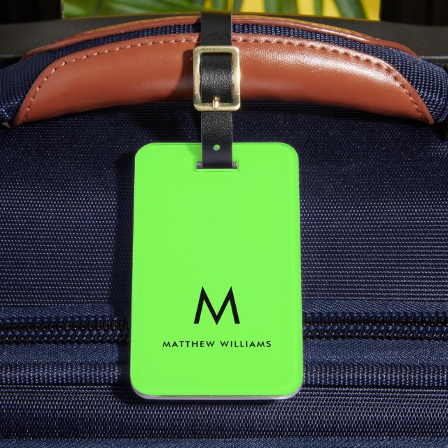 Modern Green Minimal Monogram Custom Luggage Tag (Front Insitu 2)
