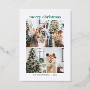 Modern Green Minimalist Elegant Christmas Letterpress Photo Cards