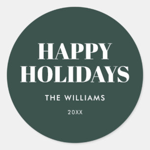 Modern Green Minimalist Happy Holidays Classic Round Sticker