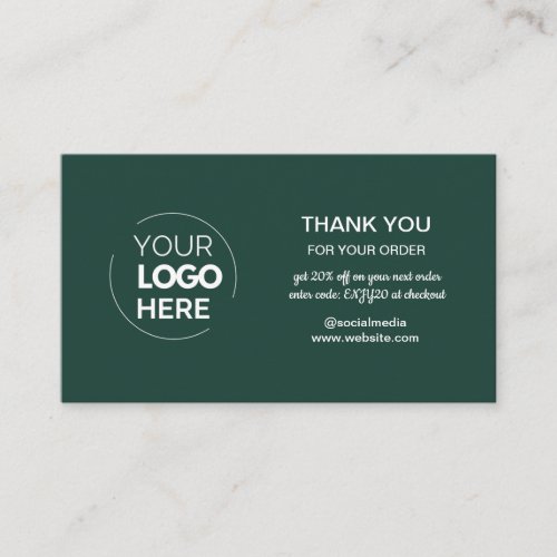 Modern Green Minimalist Logo Order Thank You Business Card