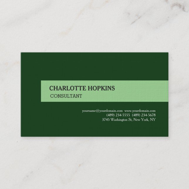 Modern Green Minimalist Plain Professional Business Card (Front)