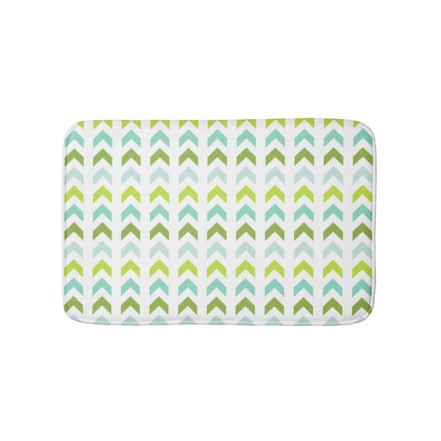 Modern Green, Mint, Aqua, White Geometric Bathroom Mat (Front)