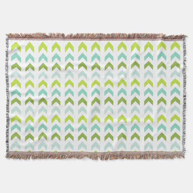 Modern Green, Mint, Aqua, White Geometric Pattern Throw Blanket (Front)