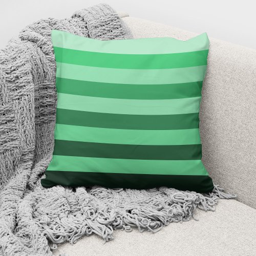 Modern Green Monochrome Color Block Striped Throw Pillow