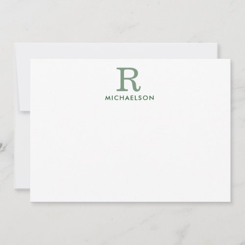 Modern Green Monogram Correspondence Note Card