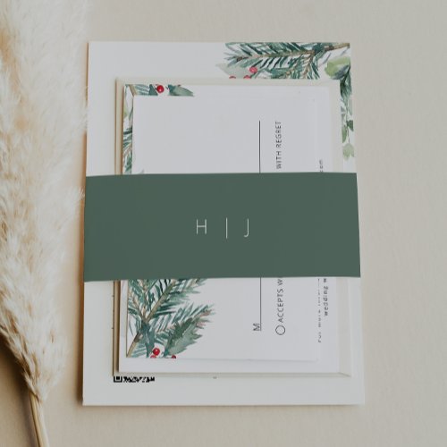 Modern Green Monogram Invitation Belly Band