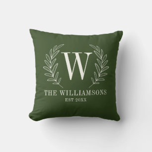 Modern Green Monogram Name Throw Pillow
