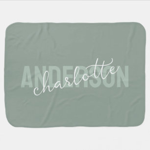 Modern Green Monogram Personalized Name Baby Blanket