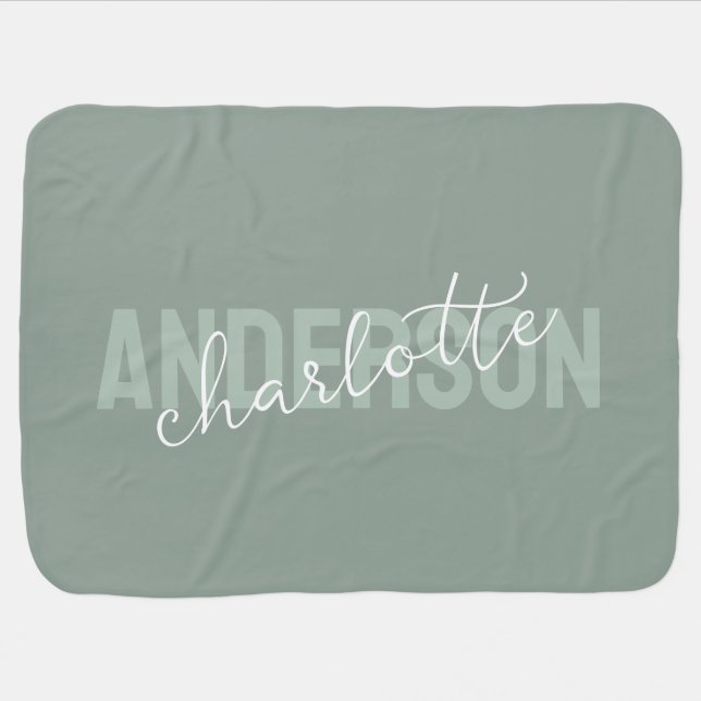 Modern Green Monogram Personalized Name Baby Blanket (Horizontal)
