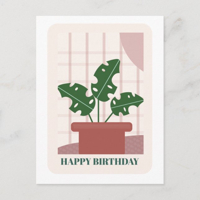 Modern Green Monstera Leaf Plant Birthday Card (Front)
