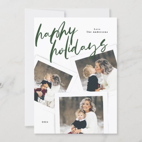 modern green multi photo collage brush happy holiday card