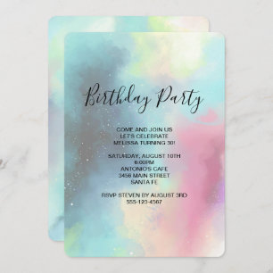 Modern Green Nebula Faded Watercolor Birthday Invitation