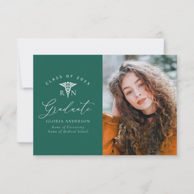modern green nursing graduation announcement (Front)