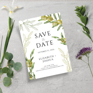 Modern Green Olive Branch Flat Save The Date Card