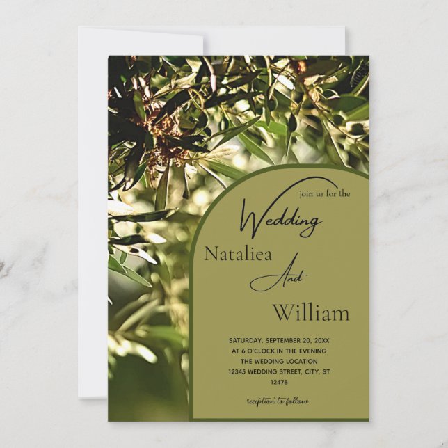 Modern Green Olive Tree Background Wedding  Invitation (Front)