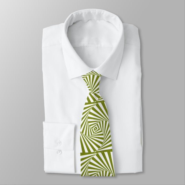 Modern Green Optical Illusion Neck Tie 3D Pattern (Tied)