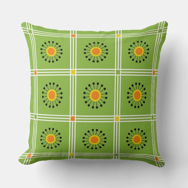 Modern Green Orange Dandelion  Throw Pillow (Front)