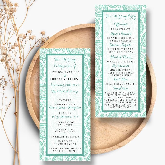 Modern Green Paisley Wedding Program (Creator Uploaded)