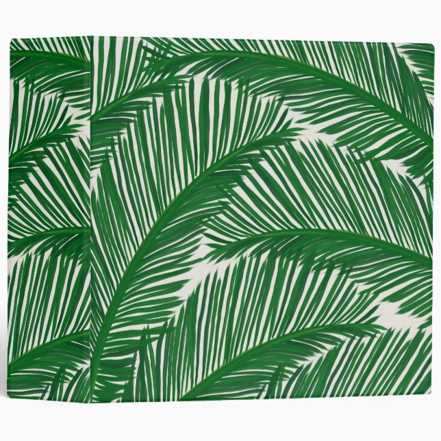 Modern Green Palm Leaf Tropical Pattern 3 Ring Binder (Front/Spine)