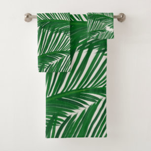 Modern Green Palm Leaf Tropical Pattern Bath Towel Set