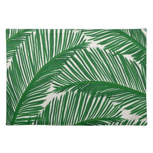 Modern Green Palm Leaf Tropical Pattern Cloth Placemat