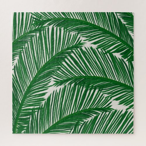 Modern Green Palm Leaf Tropical Pattern Jigsaw Puzzle